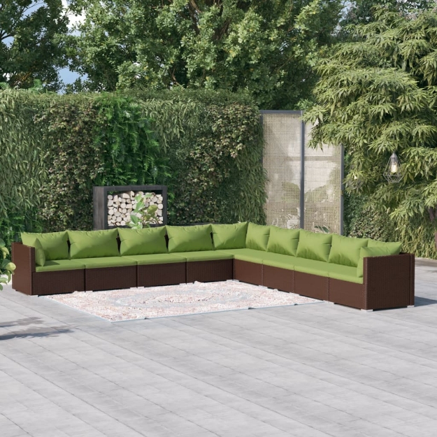 Set Divani da Giardino 9 pz con Cuscini in Polyrattan Marrone