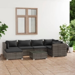 Set Divani da Giardino 7 pz con Cuscini in Polyrattan Grigio