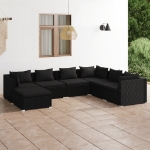 Set Divani da Giardino 7 pz con Cuscini in Polyrattan Nero