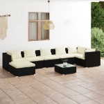 Set Salotto da Giardino 8 pz con Cuscini in Polyrattan Nero