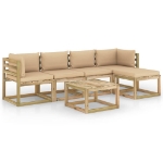 Set Divani da Giardino 6pz con Cuscini Legno di Pino Impregnato