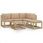 Set Salotto da Giardino 6 pz con Cuscini Beige