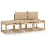 Set Divani da Giardino 3 pz con Cuscini Beige