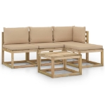 Set Salotto da Giardino 5 pz con Cuscini Beige