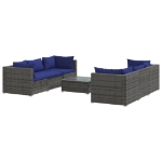 Set Divani da Giardino 7 pz con Cuscini in Polyrattan Grigio