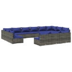 Set Divani da Giardino 13 pz con Cuscini in Polyrattan Grigio