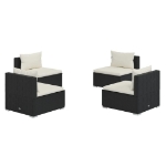 Set Salotto da Giardino 4 pz con Cuscini in Polyrattan Nero