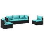 Set Divani da Giardino 5 pz con Cuscini in Polyrattan Nero