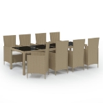 Set da Pranzo da Giardino 9 pz con Cuscini in Polyrattan Beige