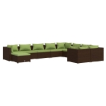 Set Divani da Giardino 10 pz con Cuscini in Polyrattan Marrone