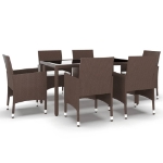 Set da Pranzo Giardino 7 pz Polyrattan Vetro Temperato Marrone