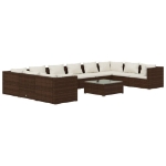 Set Divani da Giardino 11 pz con Cuscini in Polyrattan Marrone