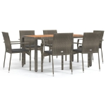 Set da Pranzo da Giardino 7 pz con Cuscini in Polyrattan Grigio