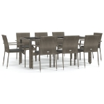 Set da Pranzo da Giardino 9 pz con Cuscini in Polyrattan Grigio