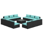 Set Divani da Giardino 13 pz con Cuscini in Polyrattan Nero