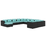 Set Divani da Giardino 12 pz con Cuscini in Polyrattan Nero