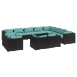 Set Divani da Giardino 12 pz con Cuscini in Polyrattan Nero