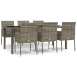 Set da Pranzo da Giardino 7 pz con Cuscini in Polyrattan Grigio