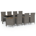 Set da Pranzo da Giardino 9 pz con Cuscini in Polyrattan Grigio