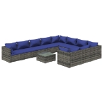 Set Divani da Giardino 11 pz con Cuscini in Polyrattan Grigio