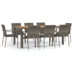 Set da Pranzo da Giardino 9 pz con Cuscini in Polyrattan Grigio