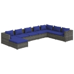 Set Divani da Giardino 8 pz con Cuscini in Polyrattan Grigio