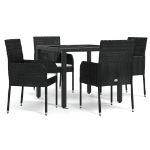 Set da Pranzo da Giardino 5 pz Nero con Cuscini in Polyrattan