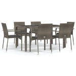 Set da Pranzo da Giardino 7 pz con Cuscini in Polyrattan Grigio