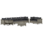 Set Divani da Giardino 9 pz con Cuscini in Polyrattan Grigio