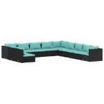 Set Mobili da Giardino 11 pz con Cuscini in Polyrattan Nero