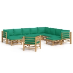 Set Salotto da Giardino 12pz con Cuscini Verdi Bambù