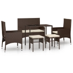 Set Mobili da Giardino 6pz con Cuscini in Polyrattan Marrone