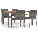 Set da Pranzo da Giardino 5 pz con Cuscini in Polyrattan Grigio