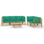 Set Salotto da Giardino 6pz con Cuscini Verdi Bambù