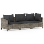 Set Divani da Giardino 3 pz con Cuscini in Polyrattan Grigio