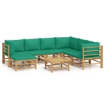 Set Salotto da Giardino 8pz con Cuscini Verdi Bambù