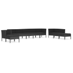 Set Divani da Giardino 10 pz con Cuscini in Polyrattan Nero