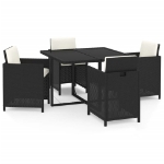 Set da Pranzo per Giardino 5 pz con Cuscini in Polyrattan Nero