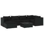 Set Divani da Giardino 7 pz con Cuscini in Polyrattan Nero