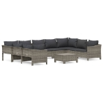 Set Divani da Giardino 10 pz con Cuscini in Polyrattan Grigio