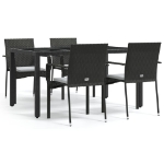 Set da Pranzo da Giardino 5 pz Nero con Cuscini in Polyrattan