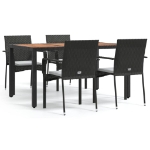 Set da Pranzo da Giardino 5 pz Nero con Cuscini in Polyrattan