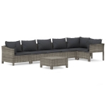 Set Divani da Giardino 7 pz con Cuscini in Polyrattan Grigio