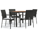 Set da Pranzo da Giardino 5 pz Nero con Cuscini in Polyrattan