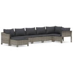 Set Divani da Giardino 7 pz con Cuscini in Polyrattan Grigio