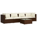 Set Divani da Giardino 5 pz con Cuscini in Polyrattan Marrone