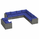 Set Divani da Giardino 9 pz con Cuscini in Polyrattan Grigio