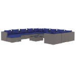 Set Divani da Giardino 13 pz con Cuscini in Polyrattan Grigio