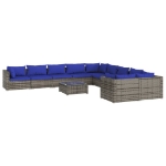 Set Divani da Giardino 11 pz con Cuscini in Polyrattan Grigio