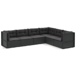 Set Mobili da Giardino 6 pz con Cuscini in Polyrattan Nero